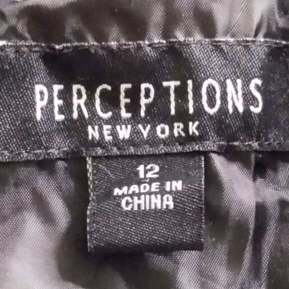 Perceptions New York Size 12 Dress Black Skirt Multicolor Print Cap Sleeves Back - Picture 8 of 10